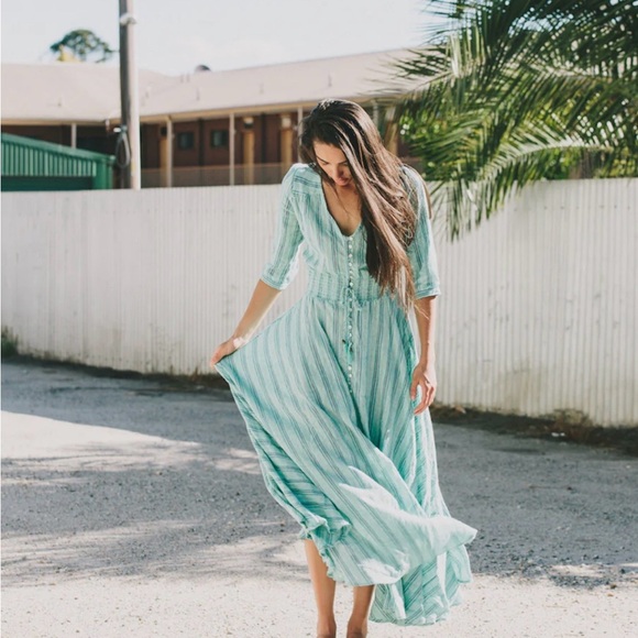 Spell Dresses & Skirts - Spell Mint Green Striped Maxi Dress